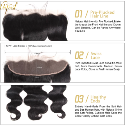 Lace Frontal With Human Hair Bundles Body Wave Bundles With Frontal 3Bundl/'es With Frontal Closure For Black Women