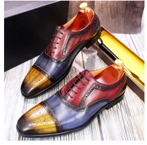 Handmade Mens Dress Shoes 100% Calf Leather Cap Toe Oxford Mixed Colors Lace Up Luxury Brogue Wedding Party Formal Shoes for Men