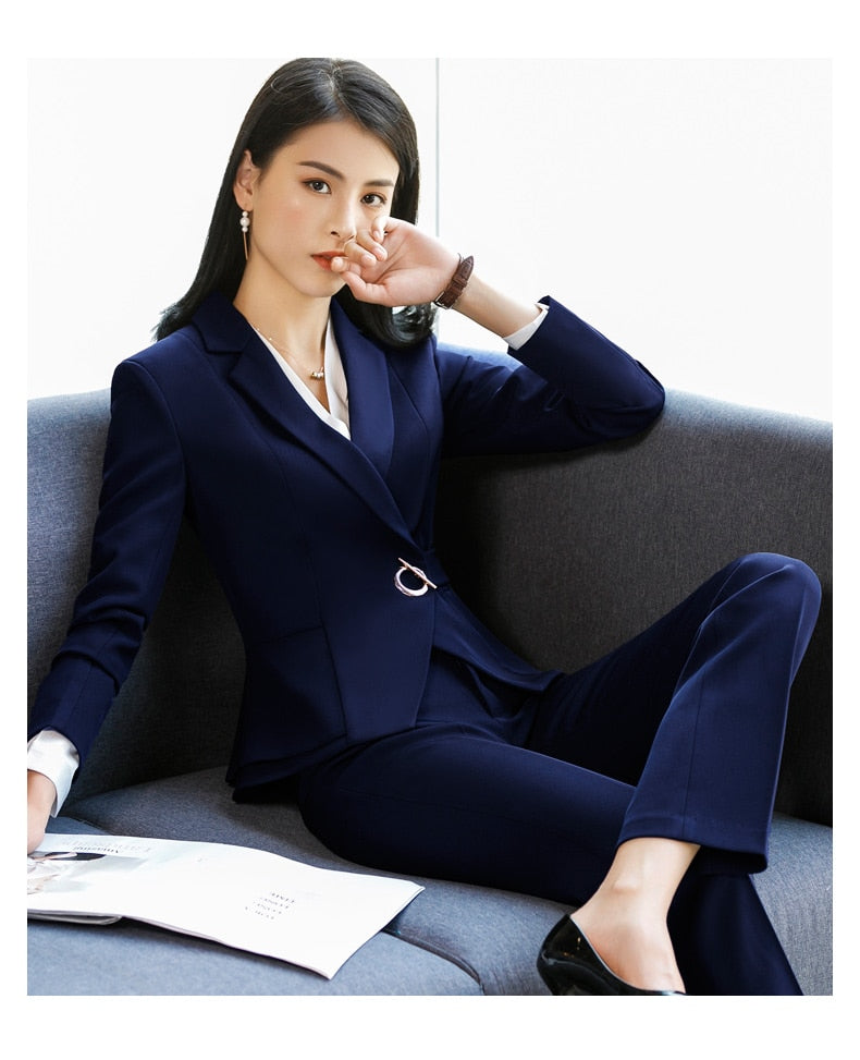 HGM High Quality Suit For Women Two Pieces Set Formal Long Sleeve Slim Blazer and Trousers Office Ladies Work Wear