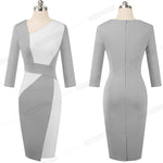 Load image into Gallery viewer, HGM Vintage Contrast Color Patchwork Wear to Work vestidos Business Party Bodycon Office Elegant Women Dress

