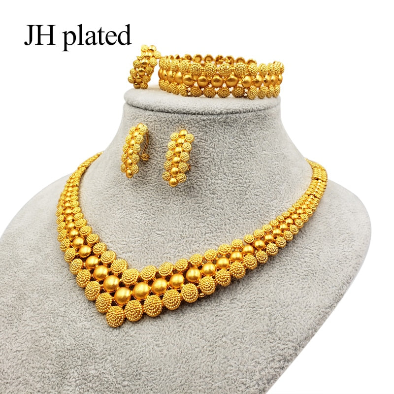 HGM Gold color jewelry sets African bridal wedding gifts party for women Bracelet Necklace earrings ring set collares