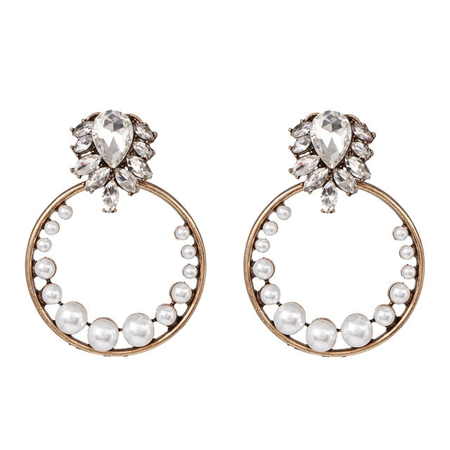 Pearl Earring For Women Gold Color Crystal Beaded Drop Earrings Trendy Jewelry Statement Earrings