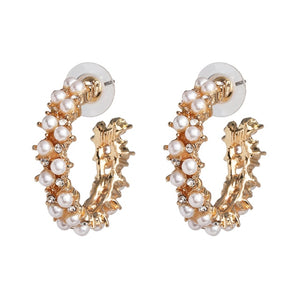 Pearl Earring For Women Gold Color Crystal Beaded Drop Earrings Trendy Jewelry Statement Earrings