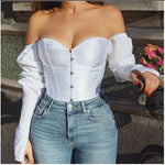 Load image into Gallery viewer, Women Sexy Off Shoulder Shirt  Blouse Lady Girls Fashion Back Bandage Slim Bustier Female Leotard Corset Ladies&#39; Solid Tops Wear
