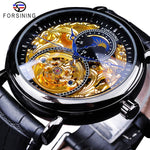 Load image into Gallery viewer, Luxury White Gold Display Brown Leather Moon-Phase Fashion Blue Hand Skeleton Waterproof Men Automatic Mechanical Watch

