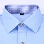 Load image into Gallery viewer, Men&#39;s Dress Shirts French Cuff Blue White Long Sleeved Business Casual Shirt Slim Fit Solid Color French Cufflinks Shirts
