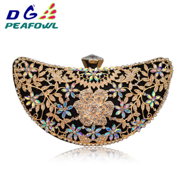 Luxury Clutches Moon Sequined Hollow Out Crystal Lady Shoulder Phone Wallet Case Wedding Shoes Matching Bag Evening Handbags