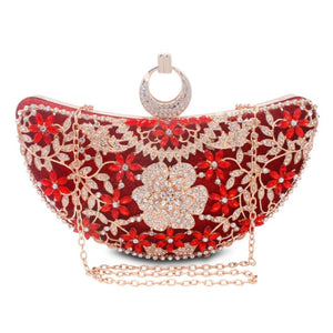 Luxury Clutches Moon Sequined Hollow Out Crystal Lady Shoulder Phone Wallet Case Wedding Shoes Matching Bag Evening Handbags