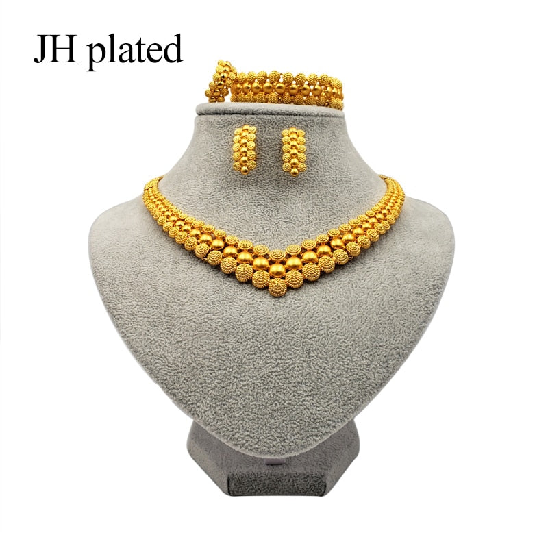 HGM Gold color jewelry sets African bridal wedding gifts party for women Bracelet Necklace earrings ring set collares