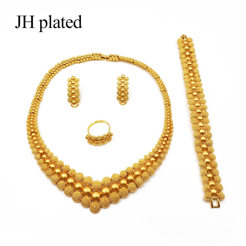 HGM Gold color jewelry sets African bridal wedding gifts party for women Bracelet Necklace earrings ring set collares