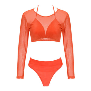 Summer Women Triangle Three-Piece Suit Sexy Bikini Set Bandage Push-Up Swimsuit Bathing Beachwear