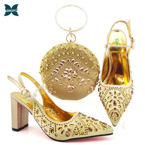 New Silver Color Italian design Women Shoes and Bag Set African Matching Shoes and Bag for Royal Party