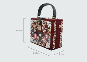 Women Box Acrylic Handbag Brand Designer Metal Flower Small Shoulder Bag Female Evening Wedding Party Clutch Purse Two Straps