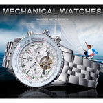 Cargar imagen en el visor de la galería, Classic Tourbillon Men Mechanical Watch White Automatic Calendar Big Dial Stainless Steel Band Military Pilot Wristwatch
