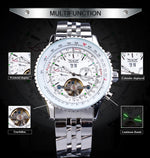 Load image into Gallery viewer, Classic Tourbillon Men Mechanical Watch White Automatic Calendar Big Dial Stainless Steel Band Military Pilot Wristwatch
