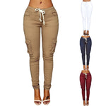 Load image into Gallery viewer, Woman high waist pants Solid  Skinny Cargo Pants Pockets Drawstring Joggers Trousers Summer Leggings Casual Pencil Pants
