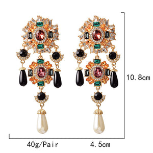 HGM Metal Colorful Crystals Dangle Drop Earrings Hanging Pearls Fine Rhinestone Jewelry Accessories For Women