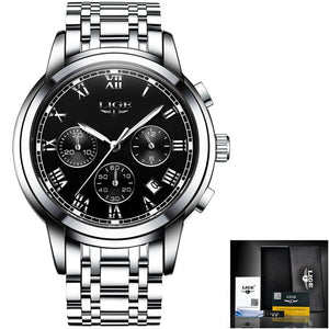 LIGE Mens Watches Top Brand Luxury Fashion Quartz Gold Watch Men's Business Stainless Steel Waterproof Clock Relogio Masculino