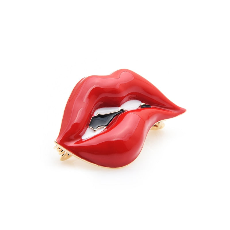 Red Lip Enamel Brooches Women Men Party Banquet Alloy Brooches Pins Girls' Hats Bags Accessories