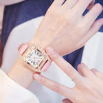 Load image into Gallery viewer, Women Diamond Watch Starry Square Dial Bracelet Watches Set Ladies Leather Band Quartz Wristwatch Female Clock Zegarek Damski
