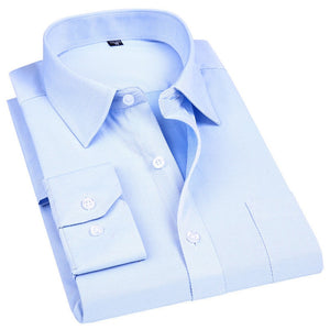 Men's Business Casual Long Sleeved Shirt White Blue Black Smart Male Social Dress Shirts