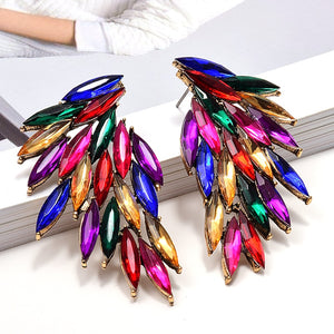 HGM Wing-Shaped Hollowed-out Metal Colorful Crystals Drop Earrings Fine Rhinestone Jewelry Accessories For Women