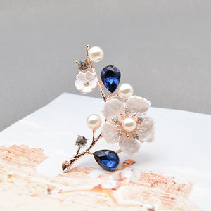 Shell and Pearl Flower Brooches For Women Elegant Fashion Pin Red Crystal Brooch Wedding Jewelry High Quality