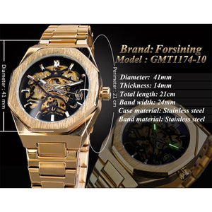 Gold Mechanical Automatic Watches For Men Skeleton Waterproof Clock Top Brand Luxury Luminous Hands Wristwatches