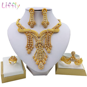 HGM Jewelry Sets Big Necklace Classic Water Drop Shape Bracelet Earrings Ring for Women Wedding Jewelry Sets for Bride