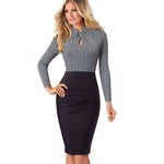 Load image into Gallery viewer, Vintage Contrast Color Patchwork Wear to Work Knot vestidos Bodycon Office Business Sheath Women Dress
