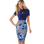 Load image into Gallery viewer, Vintage Contrast Color Patchwork Wear to Work Knot vestidos Bodycon Office Business Sheath Women Dress
