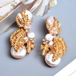 Load image into Gallery viewer, Hanging Pearl Flower-Shaped Drop Earrings Studded With Crystals Gold Jewelry Accessories For Women
