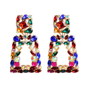 HGM Long Metal Hollowed-out Hanging Colorful Crystals Dangle Drop Earrings Fine Jewelry Accessories For Women