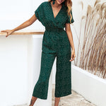 Load image into Gallery viewer, Women Jumpsuits Rompers Summer Casual Print V-neck Pocket Overalls Jumpsuit Short Sleeve Wide Leg Loose Jumpsuit
