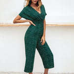 Load image into Gallery viewer, Women Jumpsuits Rompers Summer Casual Print V-neck Pocket Overalls Jumpsuit Short Sleeve Wide Leg Loose Jumpsuit
