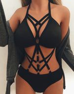 Load image into Gallery viewer, Summer One-Piece Sexy Ladies Hollow Out Swimsuits Bodysuits Women&#39;s Black Beachwear Unpadded Swimwear

