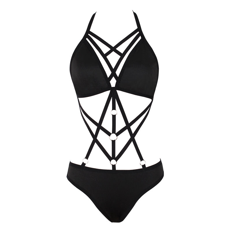 Summer One-Piece Sexy Ladies Hollow Out Swimsuits Bodysuits Women's Black Beachwear Unpadded Swimwear