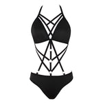 Load image into Gallery viewer, Summer One-Piece Sexy Ladies Hollow Out Swimsuits Bodysuits Women&#39;s Black Beachwear Unpadded Swimwear
