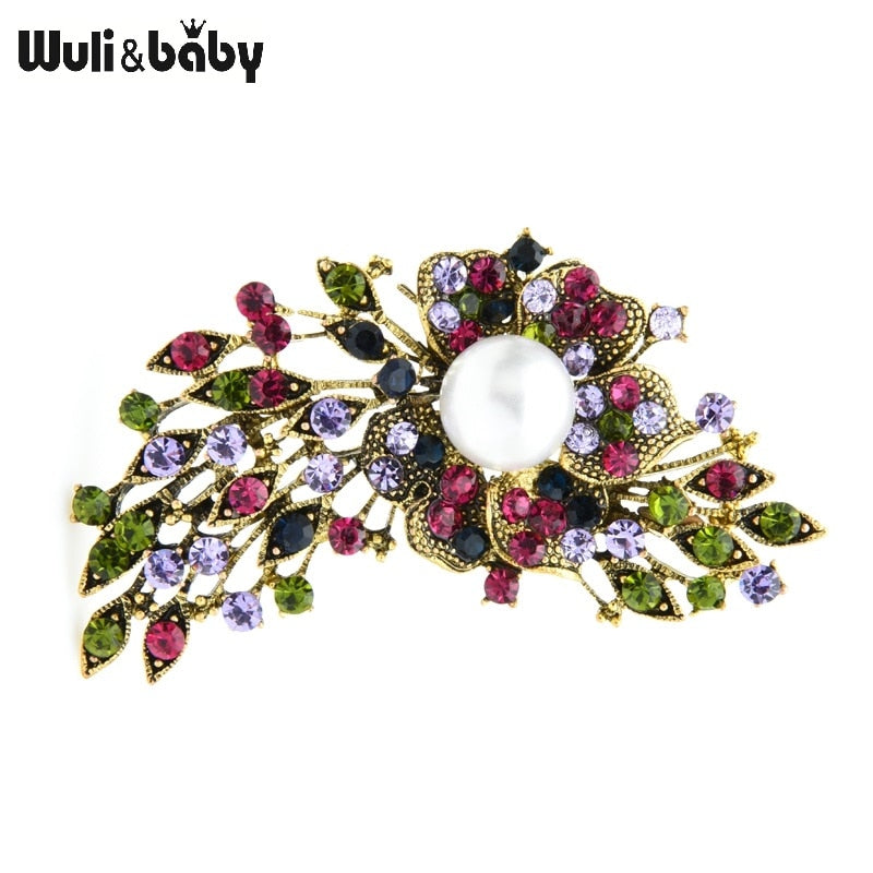 Multicolor Rhinestone Flower Brooches Women New Alloy 4-color Vintage Luxury Flower Weddings Banquet Brooch Pins Gifts
