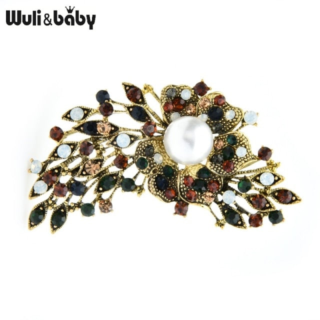 Multicolor Rhinestone Flower Brooches Women New Alloy 4-color Vintage Luxury Flower Weddings Banquet Brooch Pins Gifts