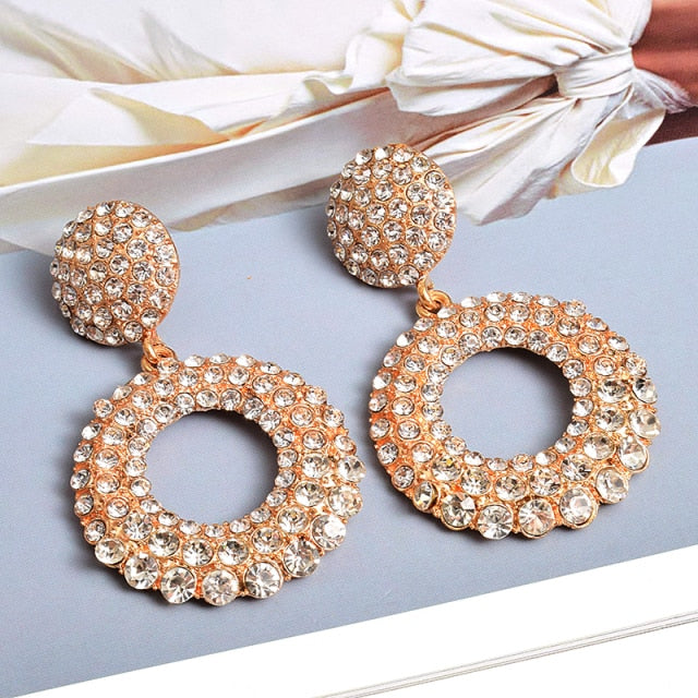 Statement Round Colorful Rhinestone Long Drop Earrings High-Quality Fashion Crystals Jewelry Accessories For Women
