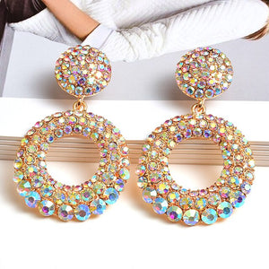 Statement Round Colorful Rhinestone Long Drop Earrings High-Quality Fashion Crystals Jewelry Accessories For Women