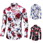 Load image into Gallery viewer, HGM Men Slim Floral Print Long Sleeve Shirts Fashion Brand Party Holiday Casual Dress Flower Shirt
