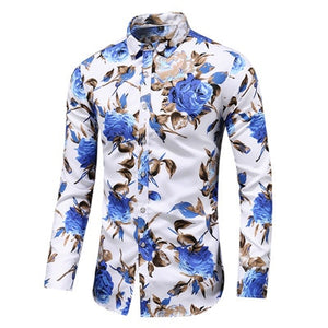 HGM Men Slim Floral Print Long Sleeve Shirts Fashion Brand Party Holiday Casual Dress Flower Shirt