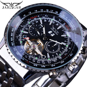 Classic Tourbillon Men Mechanical Watch White Automatic Calendar Big Dial Stainless Steel Band Military Pilot Wristwatch