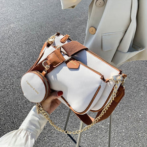 Fashion chains women shoulder bags designer wide strap messenger leather crossbodyl purse 3 bag set