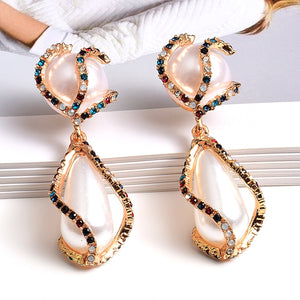 New Colorful Rhinestone Big Pearl Drop Earrings Fine Jewelry Accessories For Women Fashion Trend