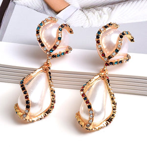 New Colorful Rhinestone Big Pearl Drop Earrings Fine Jewelry Accessories For Women Fashion Trend