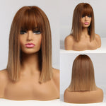 Load image into Gallery viewer, Ombre Brown Golden Short Straight Hair Lolita Bobo Wigs with Bangs Synthetic Wigs For Women Cosplay Heat Resistant
