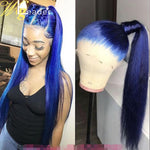 Load image into Gallery viewer, HGM Wigleader Human Hair Deep Blue Glueless Lace Front Wigs 150% Preplucked Straight 13x6 Lace Frontal Wigs With Baby Hair
